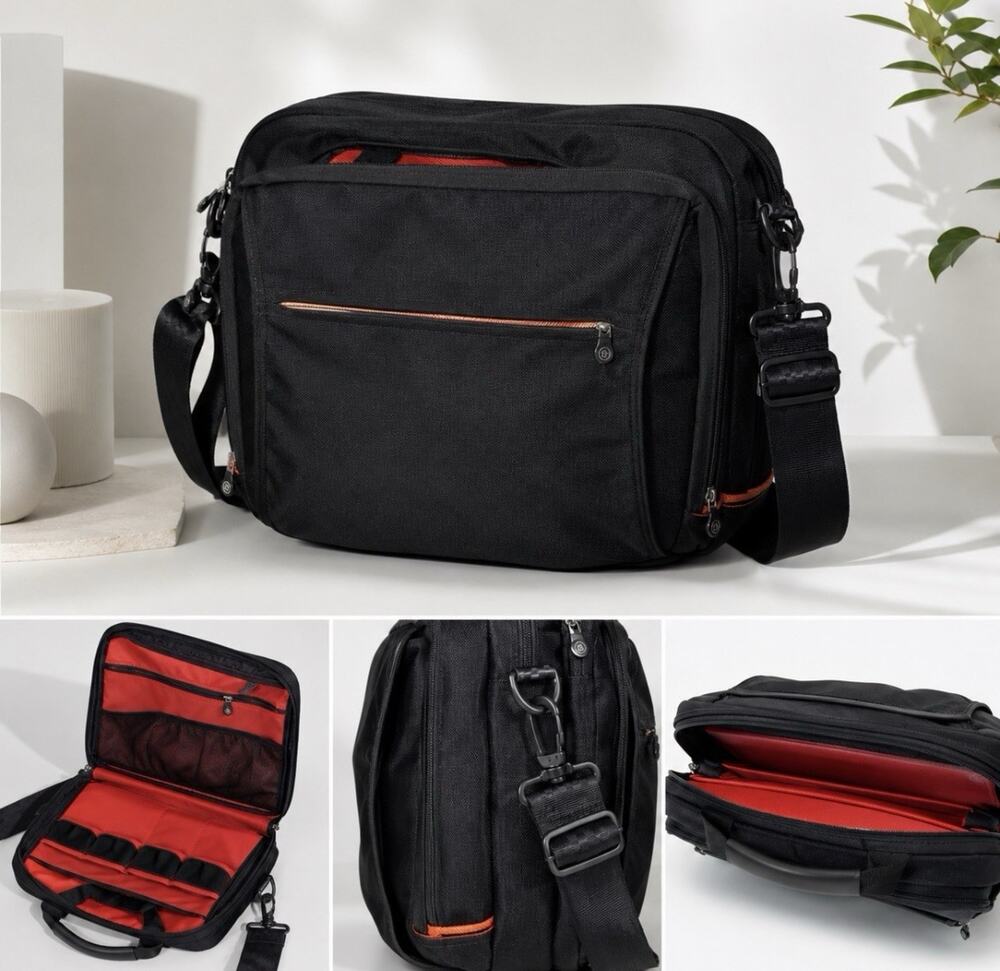Vintage Boog Black Nylon Heavy Duty Messenger Laptop Mobile Office Bag